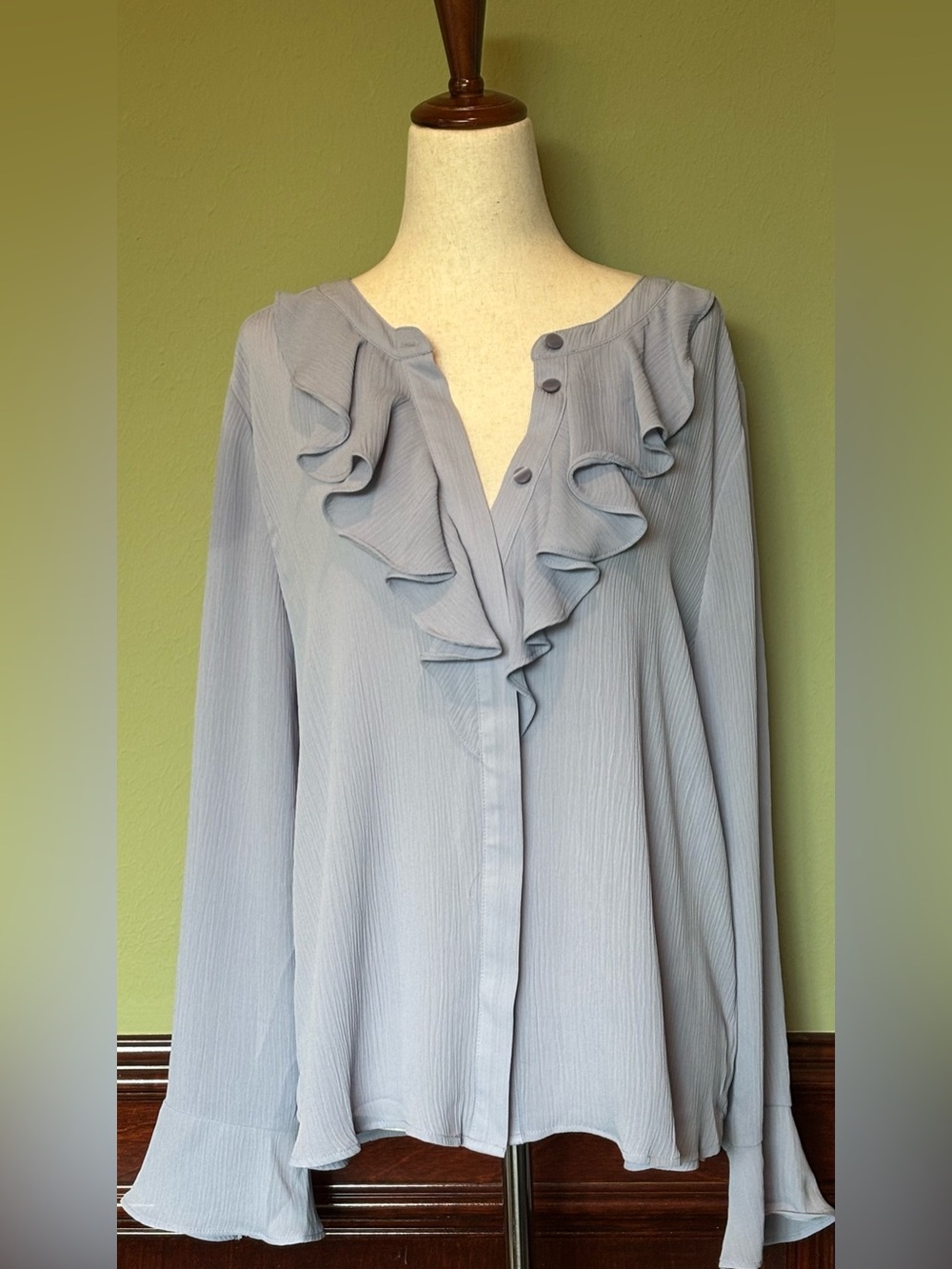 LOFT Light Lavender Ruffle V-Neck Blouse